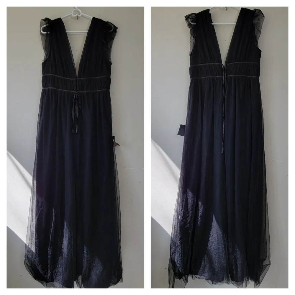 Lulu's Black Tulle Maxi Dress with Deep V & Open Back - Picture 3 of 7